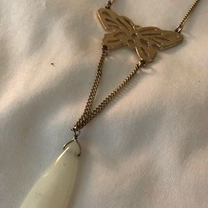 Simple gold butterfly and stone necklace
